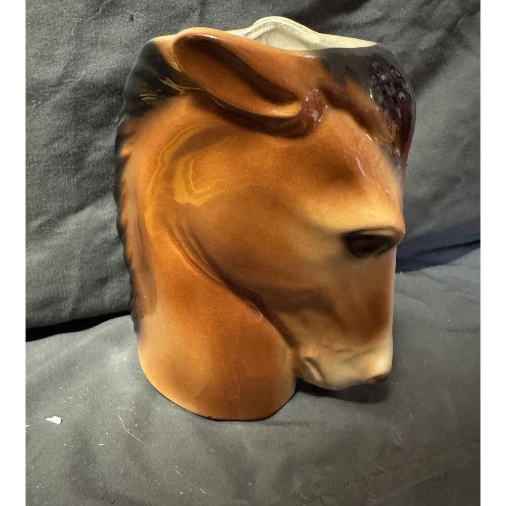 Vintage Ceramic Horse Head Planter Vase Brown Black Mane Equestrian Decor MCM